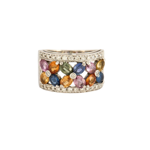 Bague 52 Bague TUTTI FRUTTI or blanc saphirs de couleurs 58 Facettes LP1114/13