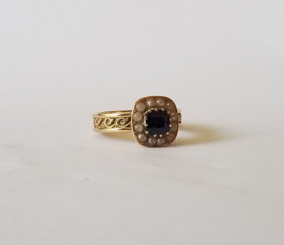 Bague 55 Bague or jaune 18k - Saphir 0.70 carats et perles - Tdd 55/56 - 5.41 grs 58 Facettes