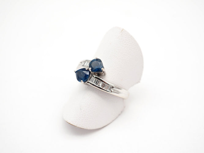 Bague 54 Bague toi et moi en or blanc 750, saphirs et diamants 58 Facettes