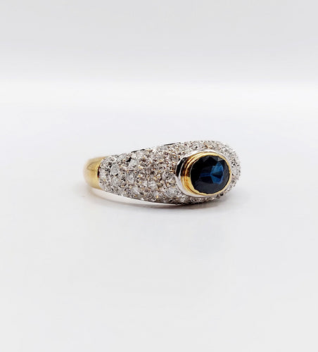 Bague 51 Bague jonc vintage or jaune 18k saphir naturel et pavé de diamant 58 Facettes A06171