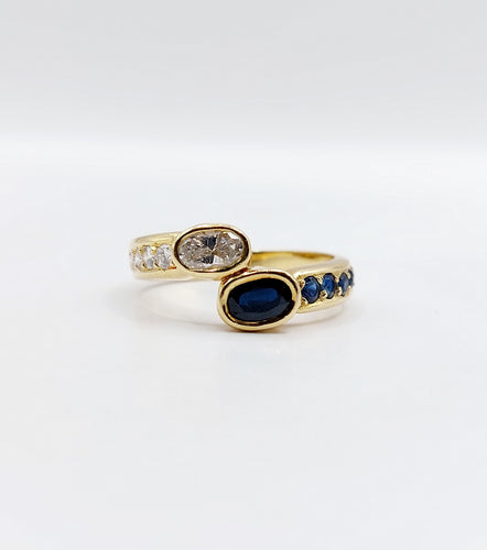 Bague 55.5 Bague toi et moi vintage or 18k diamant 0.35 carat et saphirs 58 Facettes A02998
