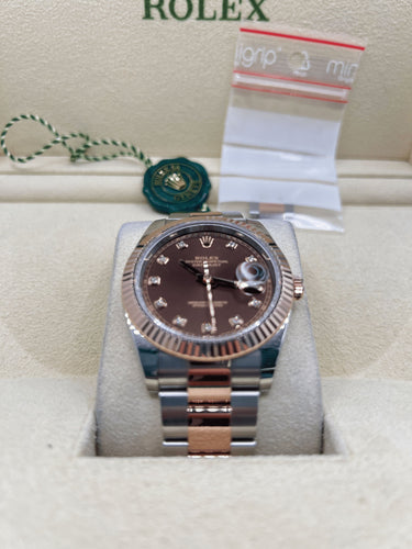Montre Rolex Datejust 41 ou rose chocolat et diamants 58 Facettes