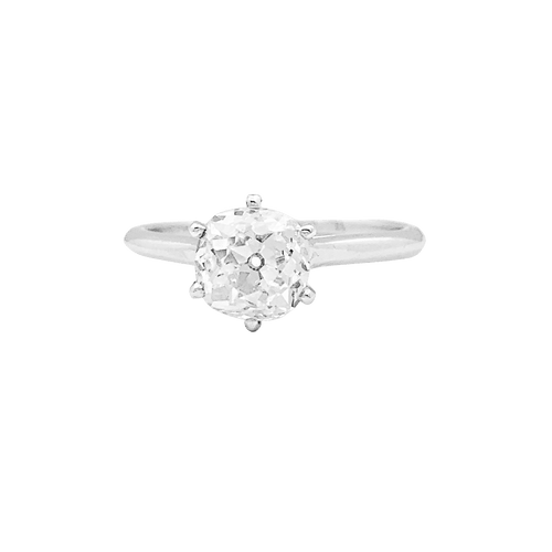 Bague 53 Solitaire platine, or blanc 750/000, diamant coussin taille ancienne. 58 Facettes 34656