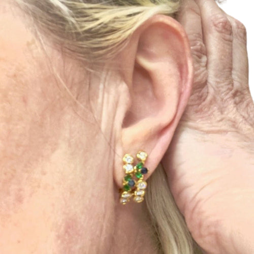 Boucles d'oreilles BOUCLES D'OREILLES CONTEMPORAINES DU XXE SIÈCLE en OR 18 carats avec DIAMANTS et ÉMERAUDES 58 Facettes Q30B