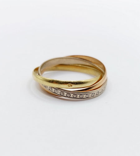 Bague 56 Bague alliance entremêlée trois or 18k finement ciselée à motifs de croisillons vintage 58 Facettes A04788