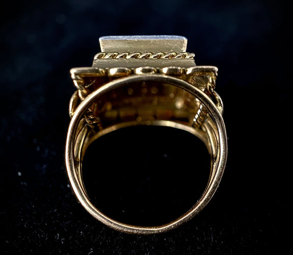 Bague 47 Bague or jaune platine avec pavage de diamants brillants et décor d'arabesques 58 Facettes