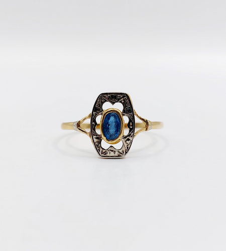 Bague 56 Bague Art Déco or monture géométrique et pierre bleue (circa 1930) 58 Facettes A06281