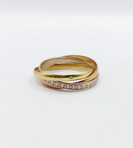 Bague 56 Bague alliance entremêlée trois or 18k finement ciselée à motifs de croisillons vintage 58 Facettes A04788