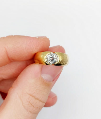 Bague 57.5 Bague jonc dôme en or 18k et diamant taille ancienne 1,10 carat 58 Facettes A06531