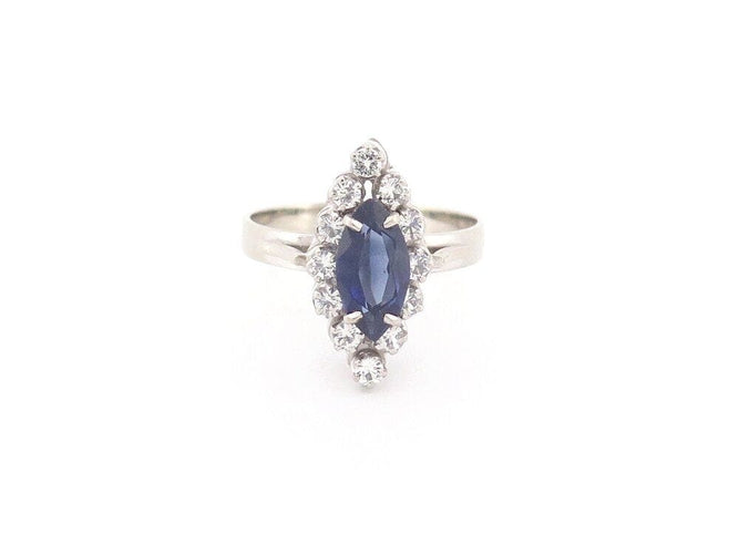 Bague 56 bague marquise en or blanc 18k sertie saphir 1.3ct & diamants 0.3ct 56 58 Facettes 266444