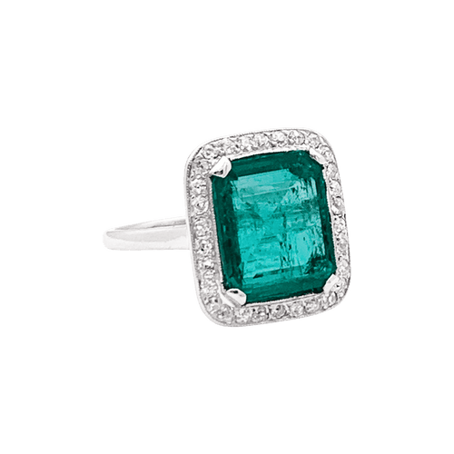Bague 54 Bague ancienne, émeraude, platine et diamants. 58 Facettes 34441
