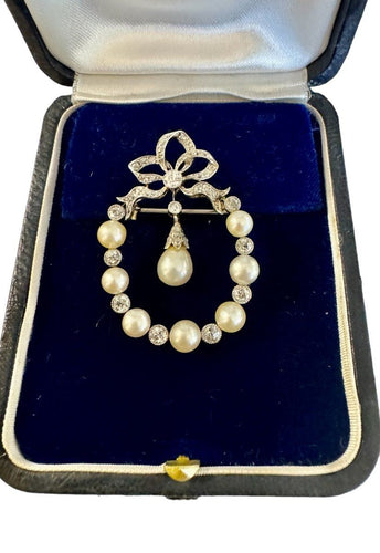 Broche Broche Belle Epoque en Platine, Diamants et Perles Fines 58 Facettes