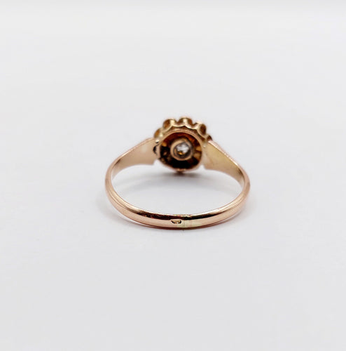 Bague 51.5 Bague marguerite or rose, diamant et perles (circa 1900) 58 Facettes A06283