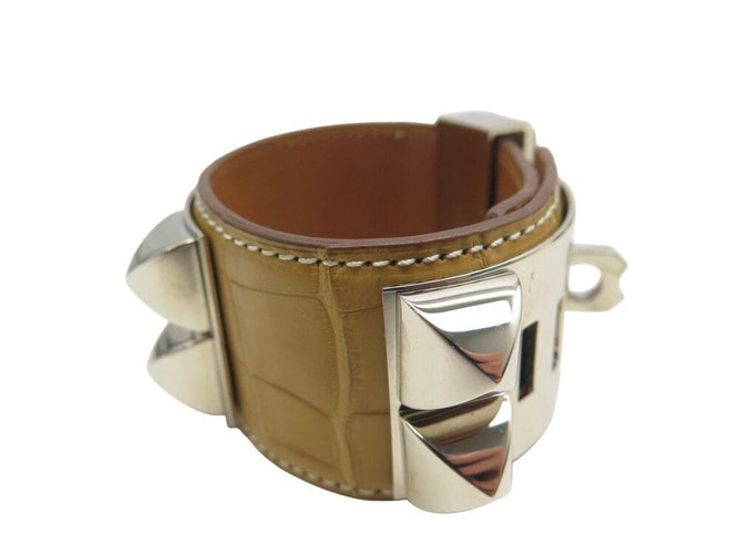 Collier bracelet HERMES medor collier de chien cdc en cuir de crocodile alligator 58 Facettes 268023