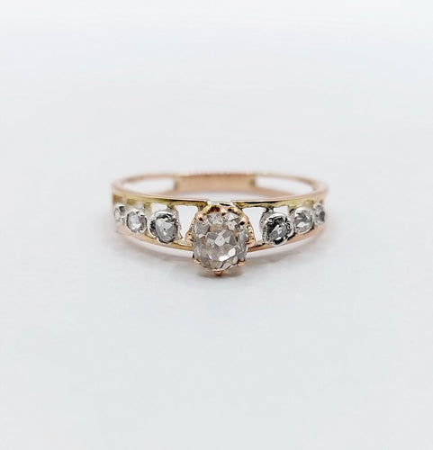Bague 51.5 Bague victorienne or rose et argent, diamant et diamants 58 Facettes A05591