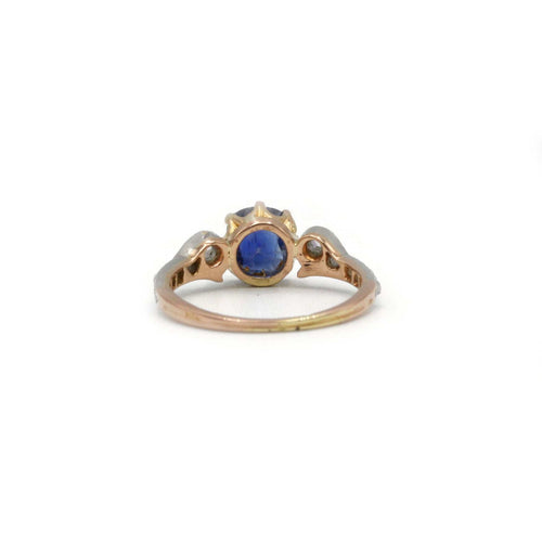 Bague art nouveau or 750 diamants taille rose saphir environ 1 carat