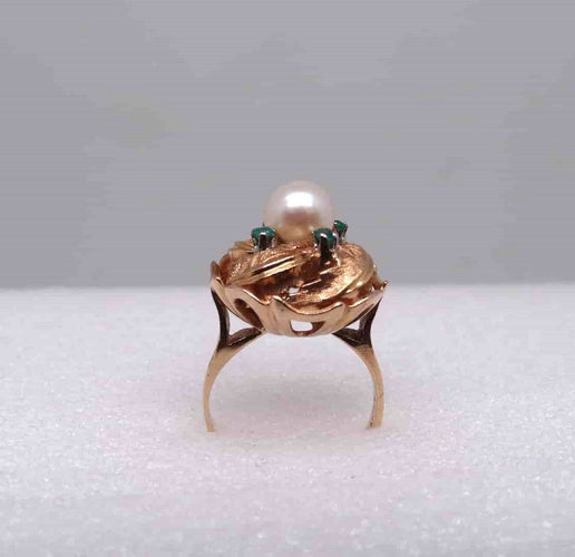 Bague 54 Bague Or perle fine et Emeraudes 58 Facettes 11898
