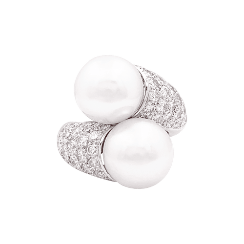 Bague 49 Bague "Toi & Moi" or blanc, diamants, perles. 58 Facettes 34407