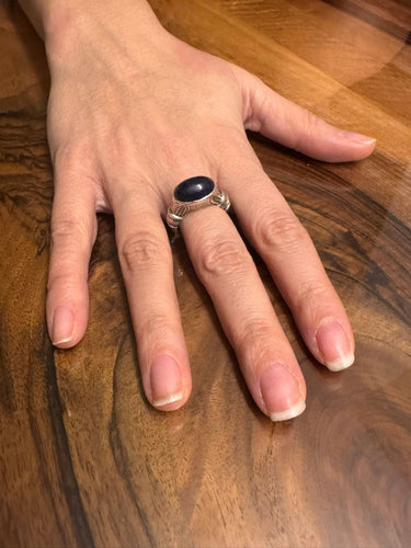 Bague 57 Bague cabochon lapis-lazuli en argent 925 58 Facettes