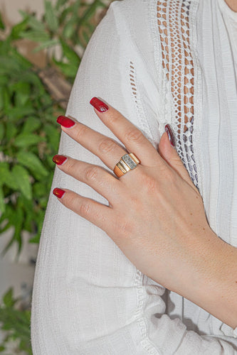 Bague 56.5 Bague Tank Or rose, Platine Diamant 58 Facettes 2850042CN