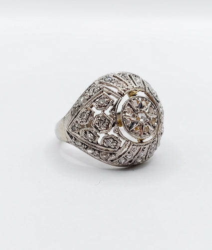 Bague 52 Bague boule Art Déco or blanc, diamant taille rose (circa 1920) 58 Facettes A04623