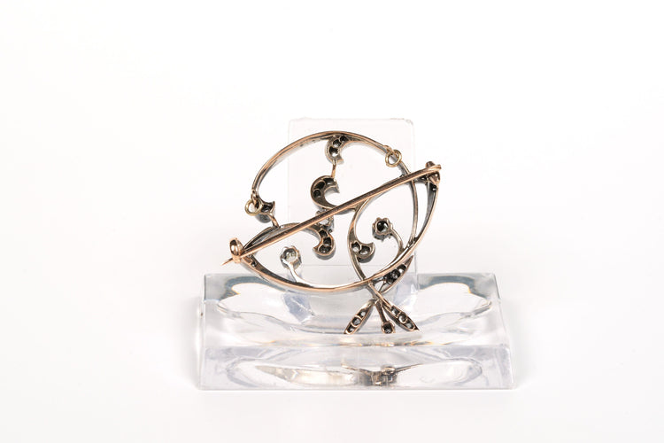 Broche Broche Art Nouveau or jaune et blanc, diamants taille rose 58 Facettes B450