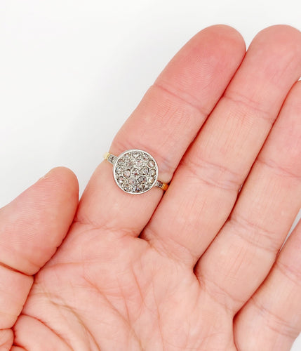 Bague cible antique or 18k diamants taille roses (circa 1920) 58 Facettes A06337