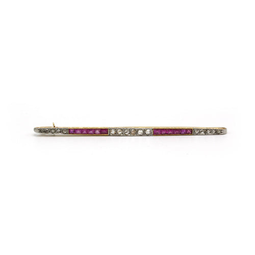 Broche Broche barrette - Or jaune, Platine, Diamants et Rubis 58 Facettes 250360R