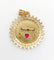 Pendentif Pendentif médaille d'amour or rose, angelots articulés "Il Bat Pour Toi" et rubis synthétique 58 Facettes A05878