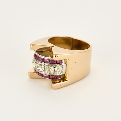 Bague 54 Bague Tank Or jaune diamants et rubis 58 Facettes B240548