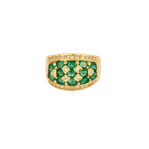 Bague 52 Bague bandeau or jaune, émeraudes et diamants 58 Facettes CRE0041