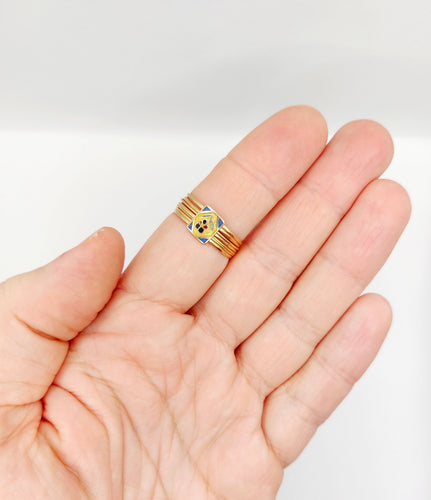 Bague 61.5 Bague semainier victorienne fleur en or rose 18k et émail bleu 58 Facettes A06639