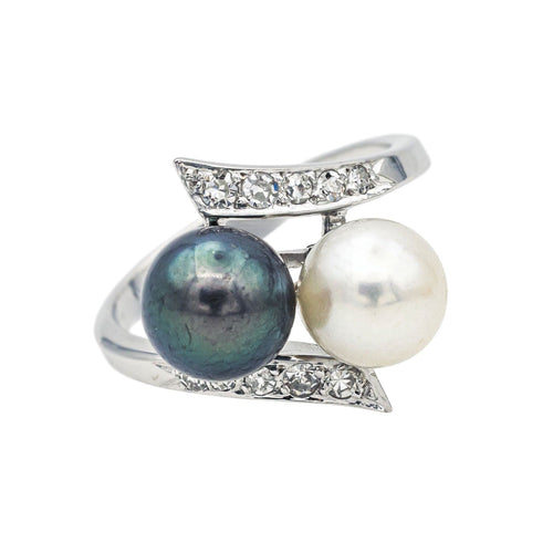 Bague 51 Bague  Toi et moi  Or blanc Perle, Diamant 58 Facettes 4049090CN