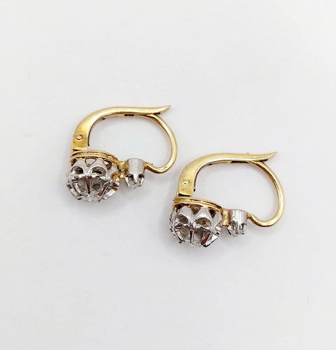 Boucles d'oreilles Dormeuses or jaune, diamants taille ancienne et diamant taille rose (circa 1900) 58 Facettes A05647