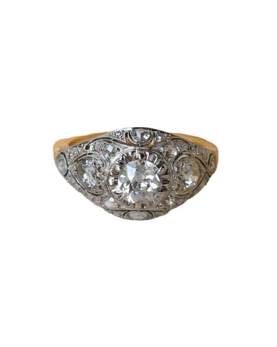 Bague 54 Bague Dôme Art Déco Or jaune Platine et Diamants 58 Facettes A11155