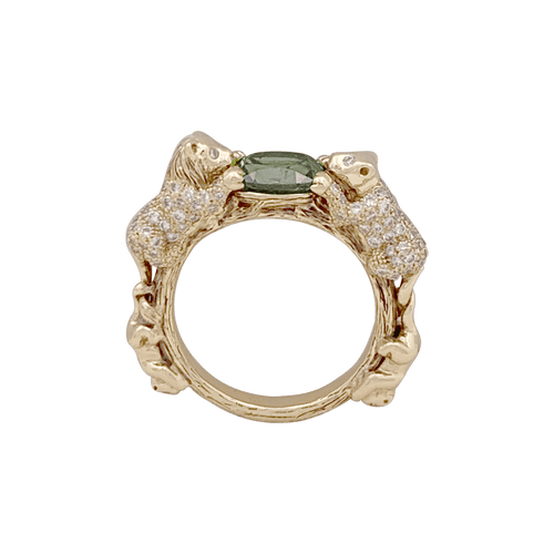 Bague 54 Bague Bibi Van Der Velden "Family Crest Lion" or jaune, diamants, saphir vert. 58 Facettes 34453