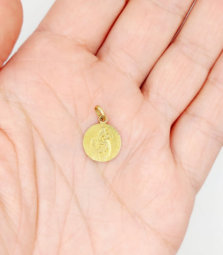 Pendentif Médaille religieuse vintage or jaune double face Notre Dame du Mont Carmel 58 Facettes A05604