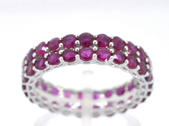 Bague 51 Bague d'éternité double en or blanc avec rubis 58 Facettes 2255