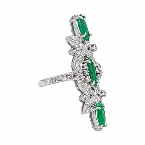 Bague 48 Bague Cocktail Or blanc Emeraude, Diamant 58 Facettes 4445898CN