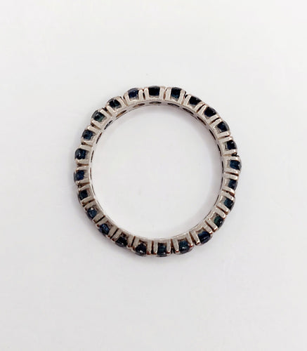 Bague 56 Alliance américaine art deco or blanc 14k saphirs bleus naturels 58 Facettes A06112