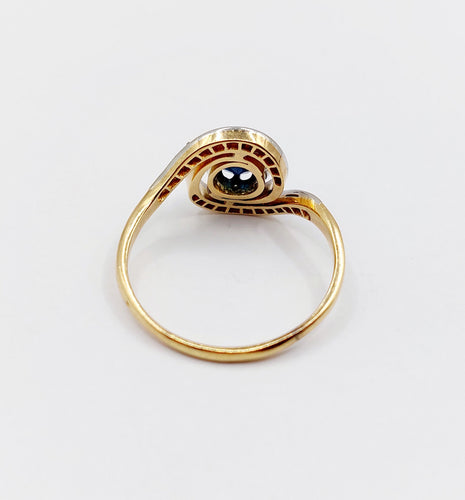Bague 59 Bague tourbillon or jaune, saphir et diamants taille rose (circa 1900) 58 Facettes A05937