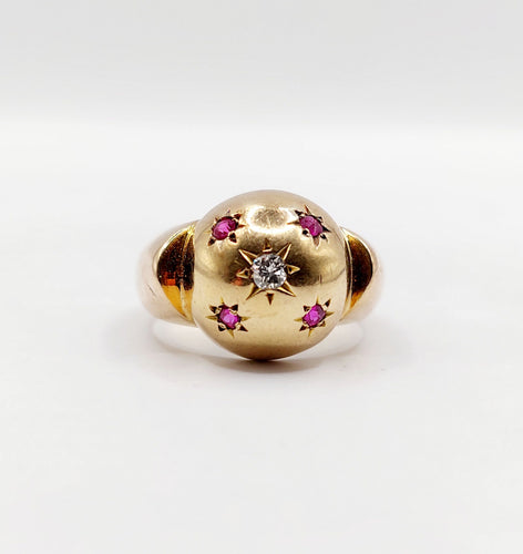 Bague 53 Bague art déco dôme bombé or rose diamant et rubis serti étoilé 58 Facettes A04368