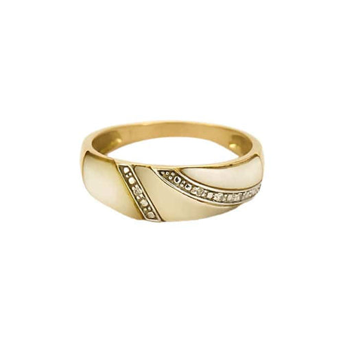 Bague 56 Bague jonc en or jaune, or gris et nacre 58 Facettes SAI0556