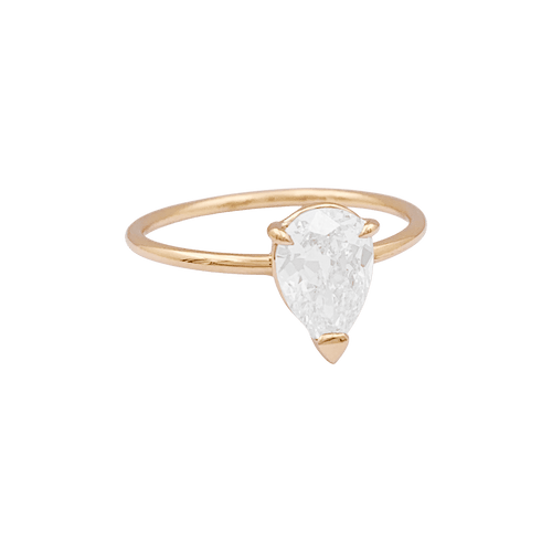 Bague 53 Solitaire jaune 750/000, diamant poire taille ancienne. 58 Facettes 34658