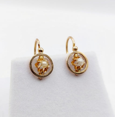 Boucles d'oreilles Dormeuses victoriennes or rose et perles (circa 1890) 58 Facettes A05887