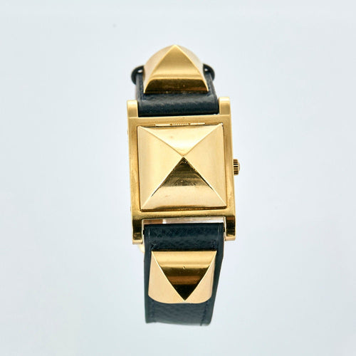 Montre HERMES - Montre Medor - Cuir et plaqué or 58 Facettes