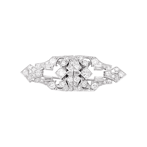 Broche Broche double clip art déco platine et diamants. 58 Facettes 34493