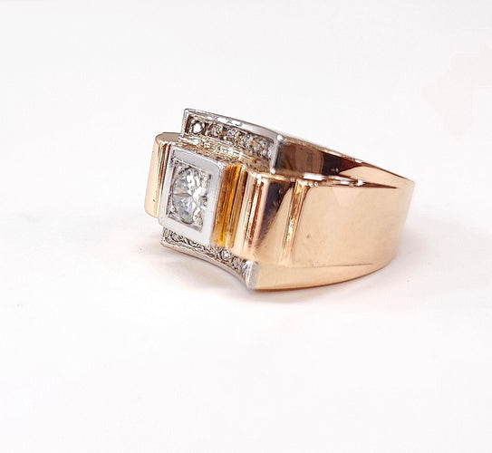 Bague 54 Bague Tank diamants en or rose et platine 58 Facettes Bag.Tank.Dt-1323