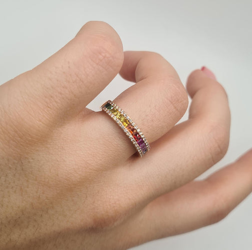 Bague 54 Bague or rose sertie de diamants et saphir multi-couleur 58 Facettes