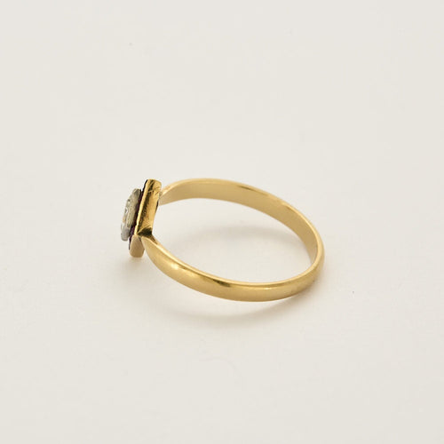 Bague 56,5 Bague en or jaune, blanc, diamants et rubis de synthèse 58 Facettes ARR1994